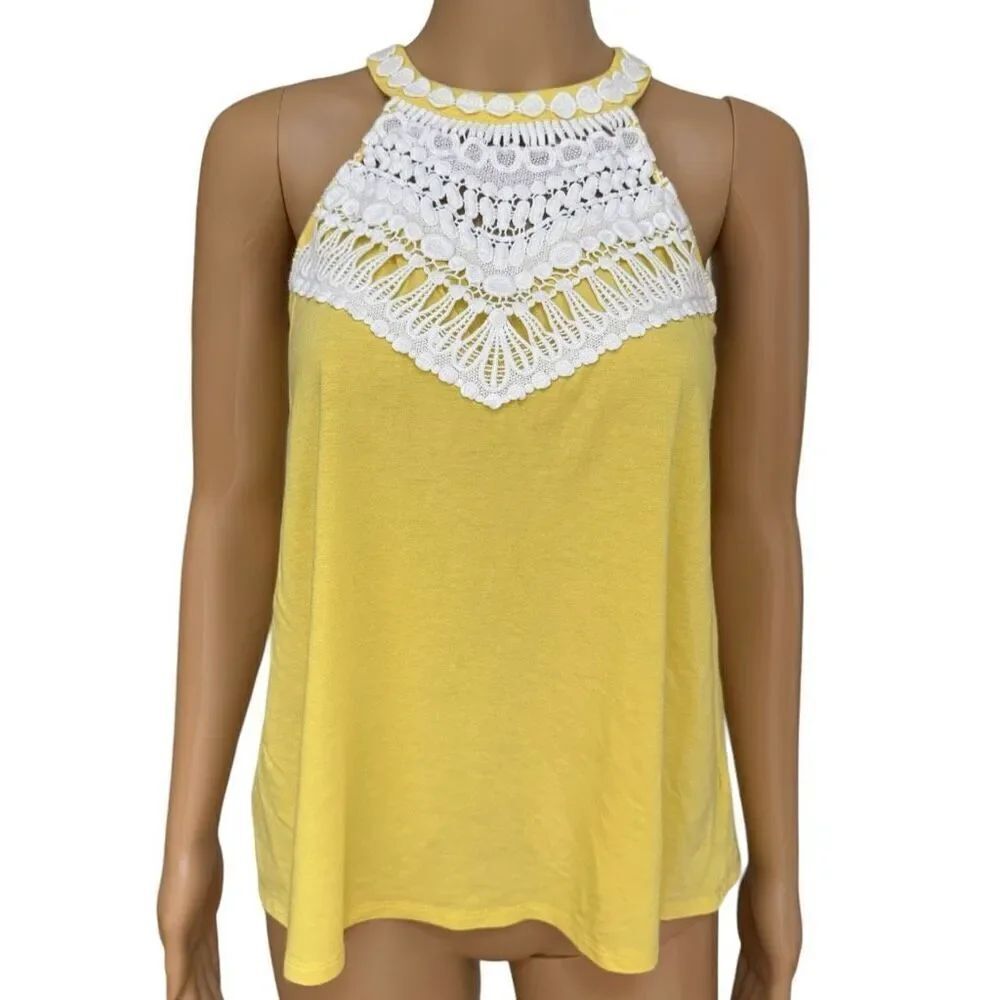 Lilly Pulitzer Dawn haulter neck yellow top with white crochet detail size XS